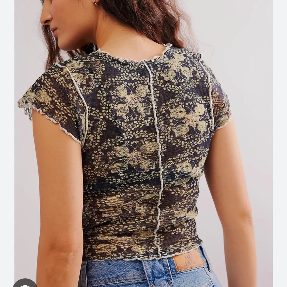 FREE PEOPLE oh my baby tee black and cream - Picture 2 of 3